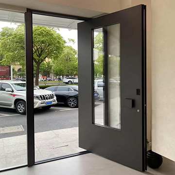 Pivot door with glass