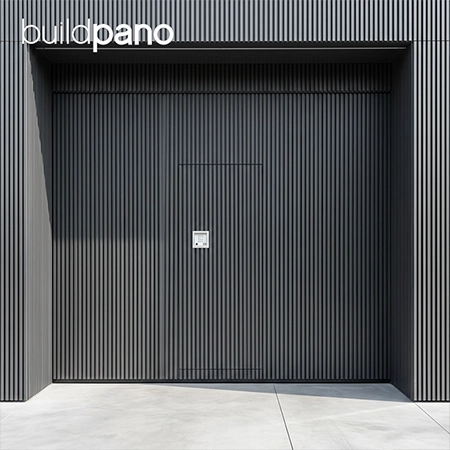 Grille Garage door with pedestrian door