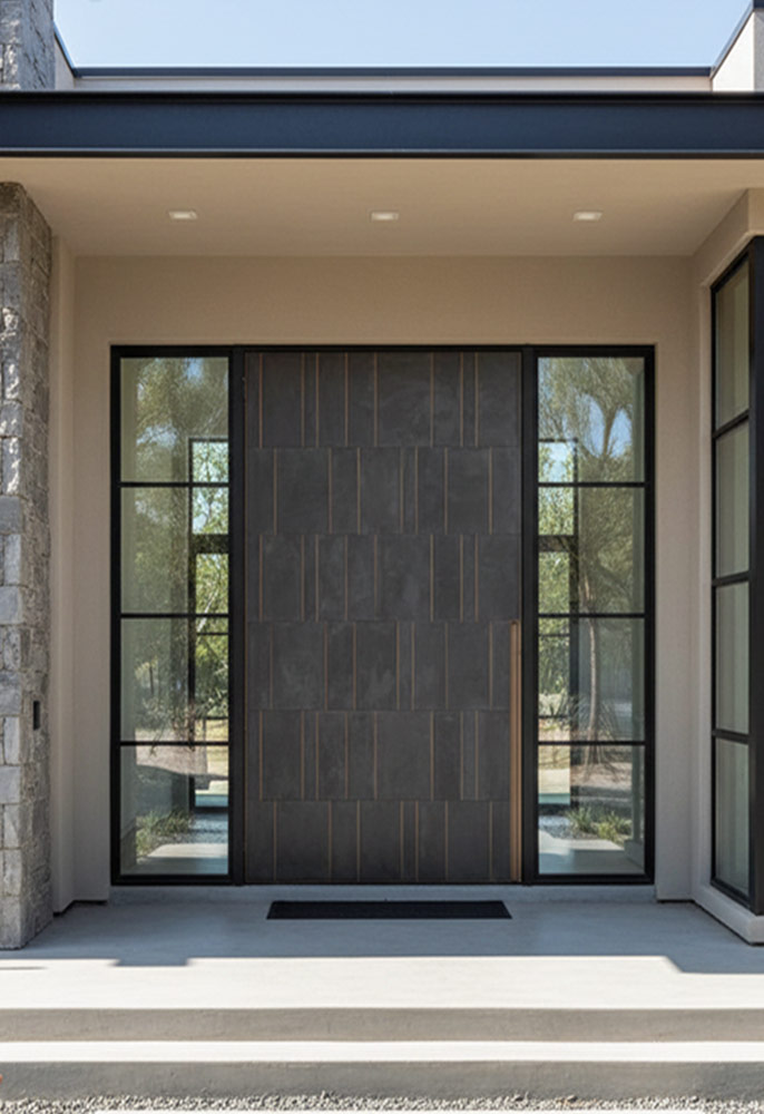 Pivot doors with glass side windows